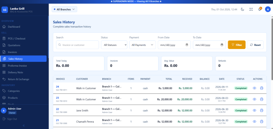 Sales History and Invoices